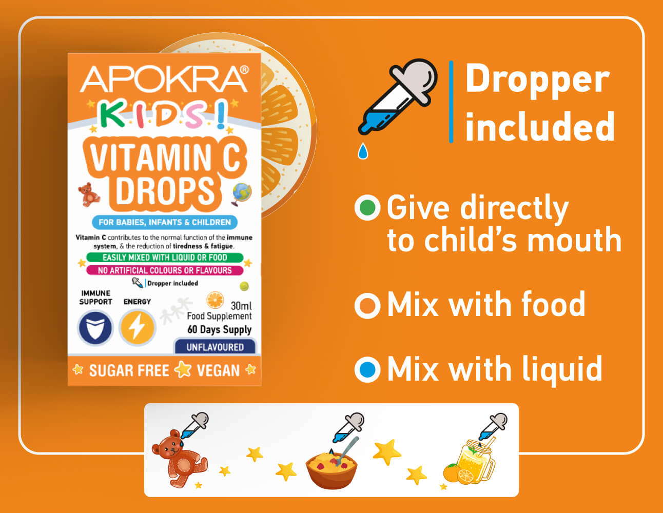 Mixable kids vitamin c drops