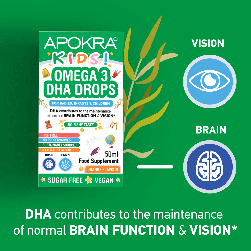 APOKRA Kids Vegan Omega 3 DHA for brain function & vision support