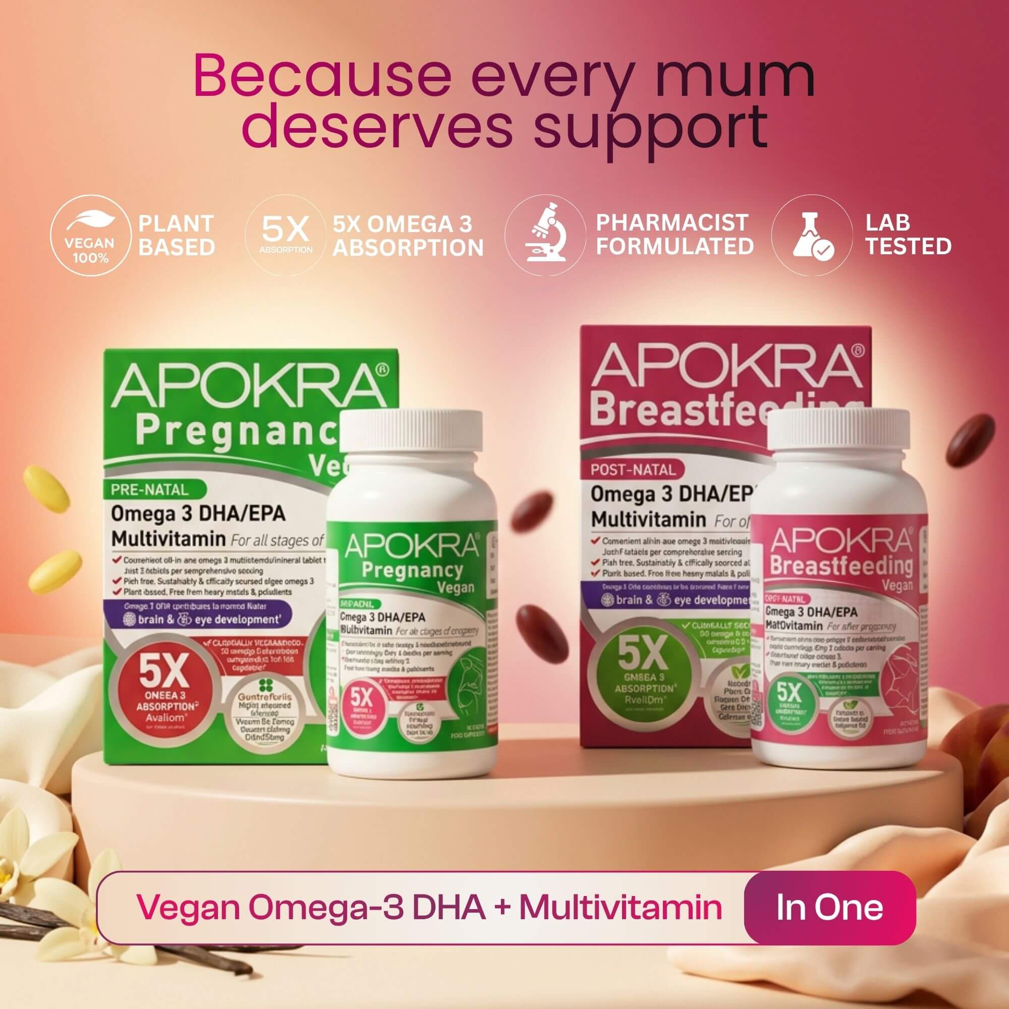 APOKRA Vegan Post-natal Omega 3 DHA/EPA Multivitamin Tablets