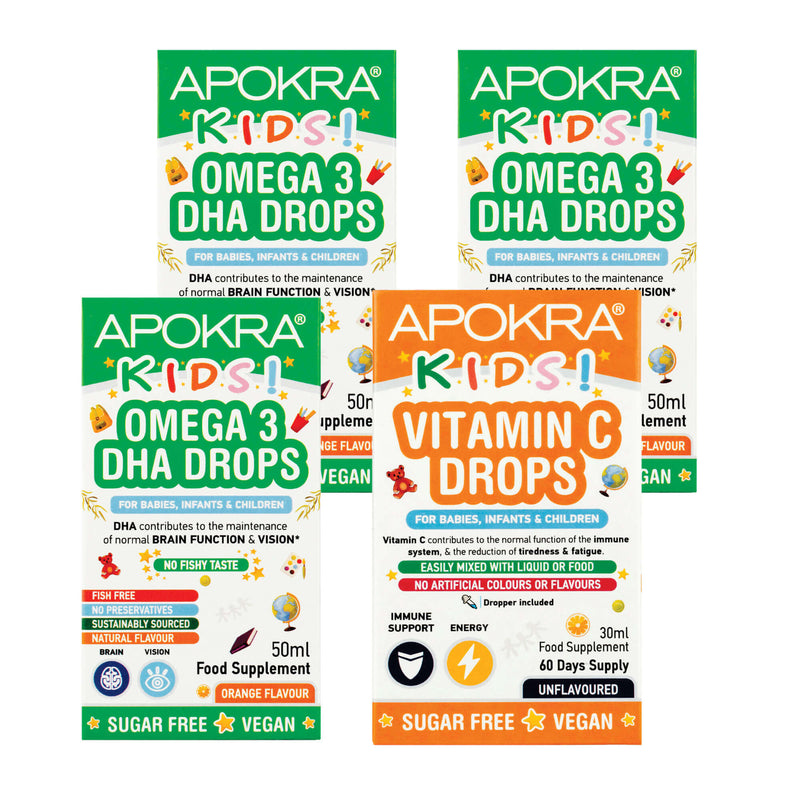 3 x Vegan Omega 3 Drops Plus 1 x Vitamin C Bundle APOKRA