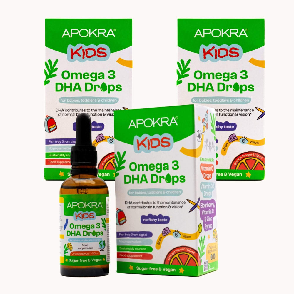 APOKRA Kids Vegan Omega-3 DHA drops, 3-pack bundle