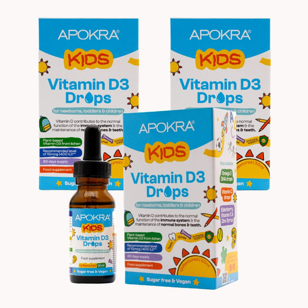 APOKRA Kids Vegan Vitamin D3 drops, 3-pack, 180-day supply
