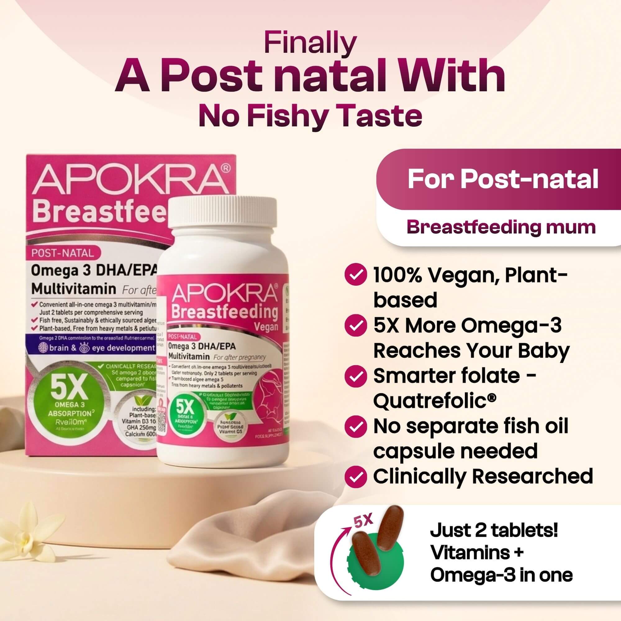 APOKRA Vegan Post-natal Omega 3 DHA/EPA Multivitamin Tablets