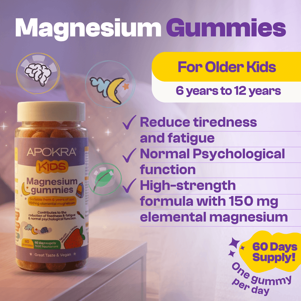 APOKRA Kids Magnesium 150mg plus Vitamin B6 gummies, ages 6+