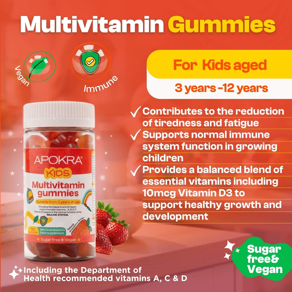 APOKRA Kids Vegan Multivitamin Gummies, 30 gummies