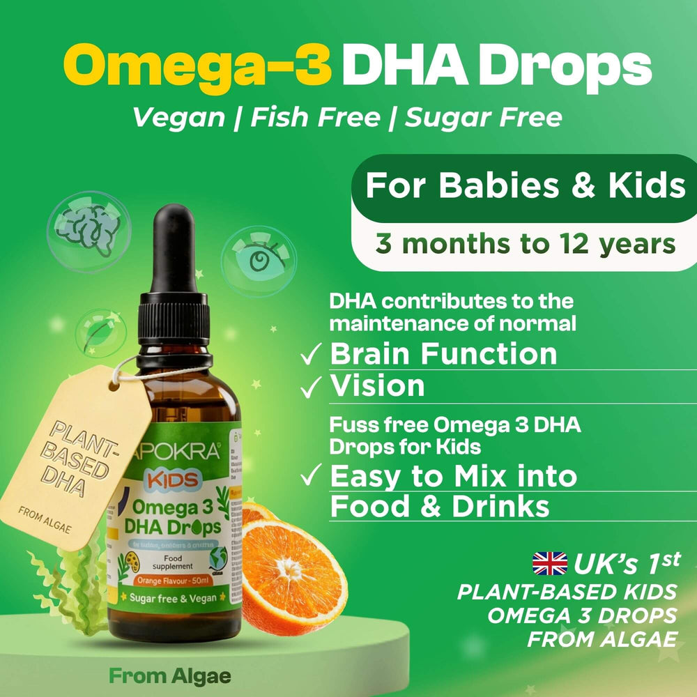 APOKRA Kids Vegan Omega-3 DHA drops, 3-pack bundle
