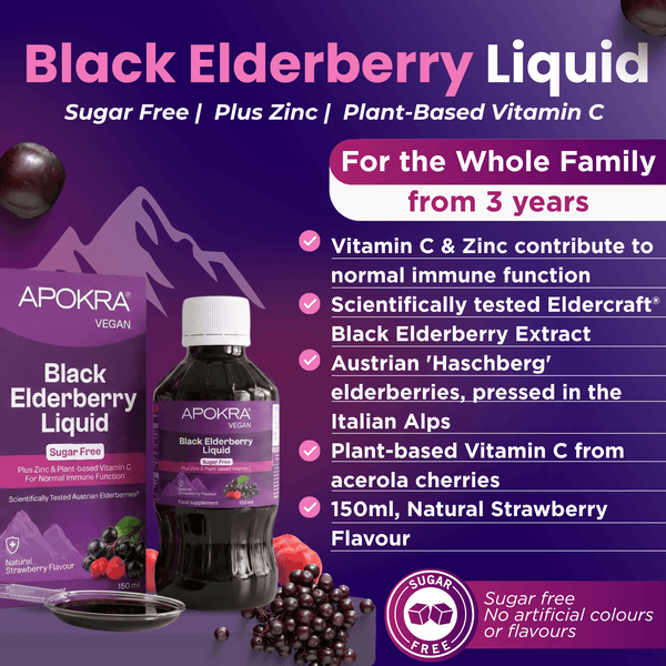 APOKRA Elderberry Syrup Sugar Free Plus Vitamin C and Zinc 150ml