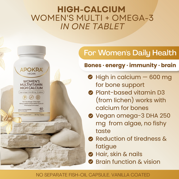 APOKRA VEGAN WOMEN'S MULTIVITAMIN HIGH CALCIUM + OMEGA 3 DHA TABLETS