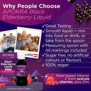 APOKRA Elderberry Syrup Sugar Free Plus Vitamin C and Zinc 150ml