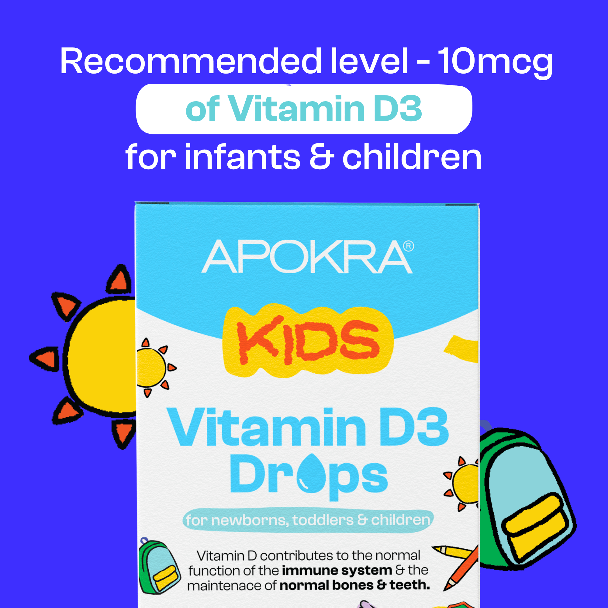 apokra kids vitamin d3 drops contain 10 micrograms of vitamin d3