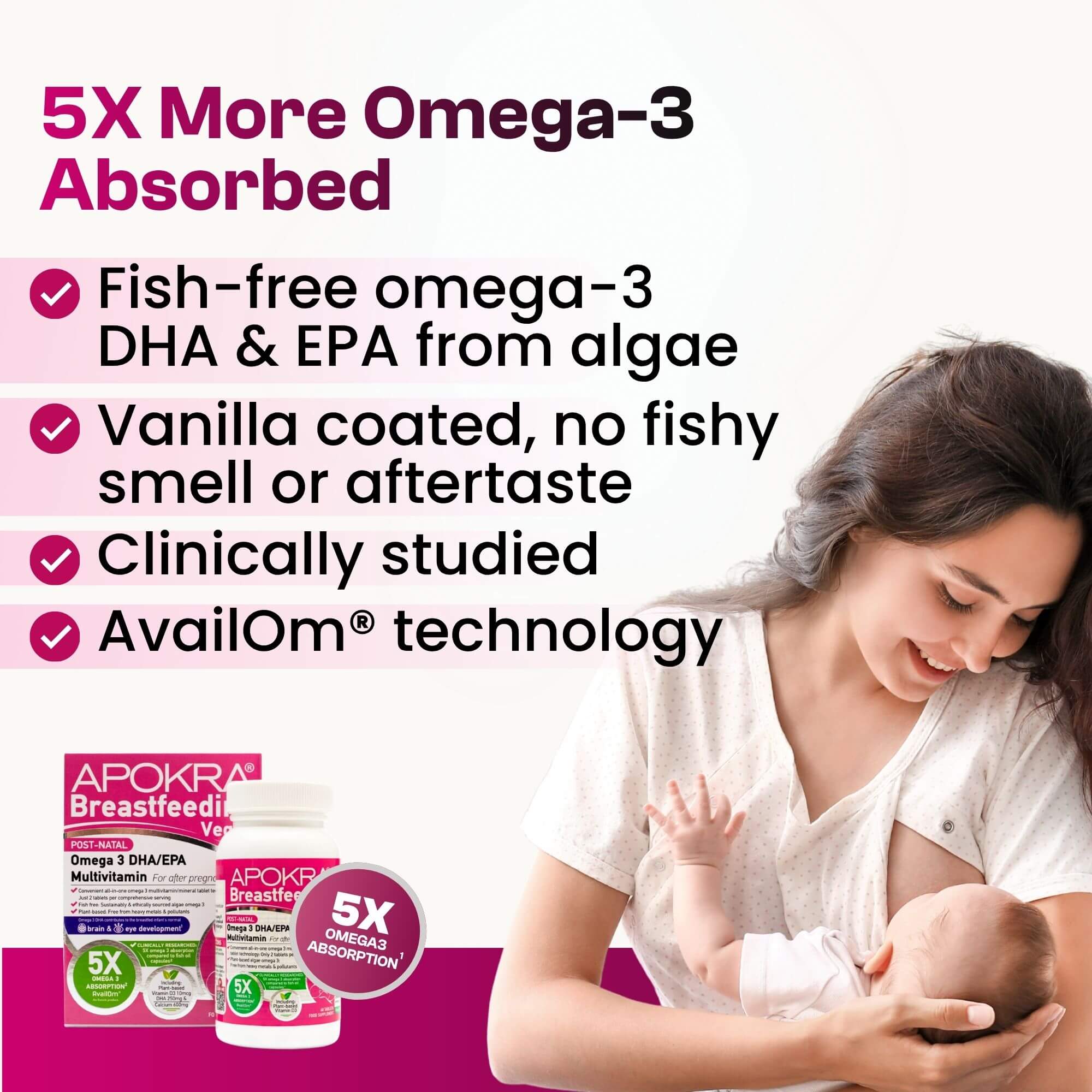 APOKRA Vegan Post-natal Omega 3 DHA/EPA Multivitamin Tablets