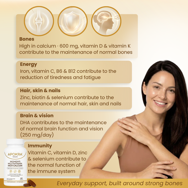 APOKRA VEGAN WOMEN'S MULTIVITAMIN HIGH CALCIUM + OMEGA 3 DHA TABLETS