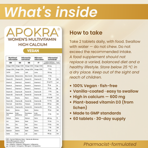 APOKRA VEGAN WOMEN'S MULTIVITAMIN HIGH CALCIUM + OMEGA 3 DHA TABLETS