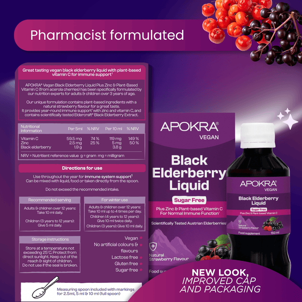 APOKRA Elderberry Syrup Sugar Free Plus Vitamin C and Zinc 150ml