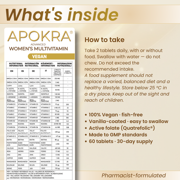 APOKRA VEGAN ADVANCED WOMEN'S MULTIVITAMIN + OMEGA 3 DHA TABLETS
