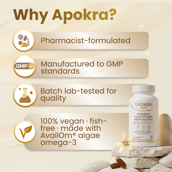 APOKRA VEGAN WOMEN'S MULTIVITAMIN HIGH CALCIUM + OMEGA 3 DHA TABLETS