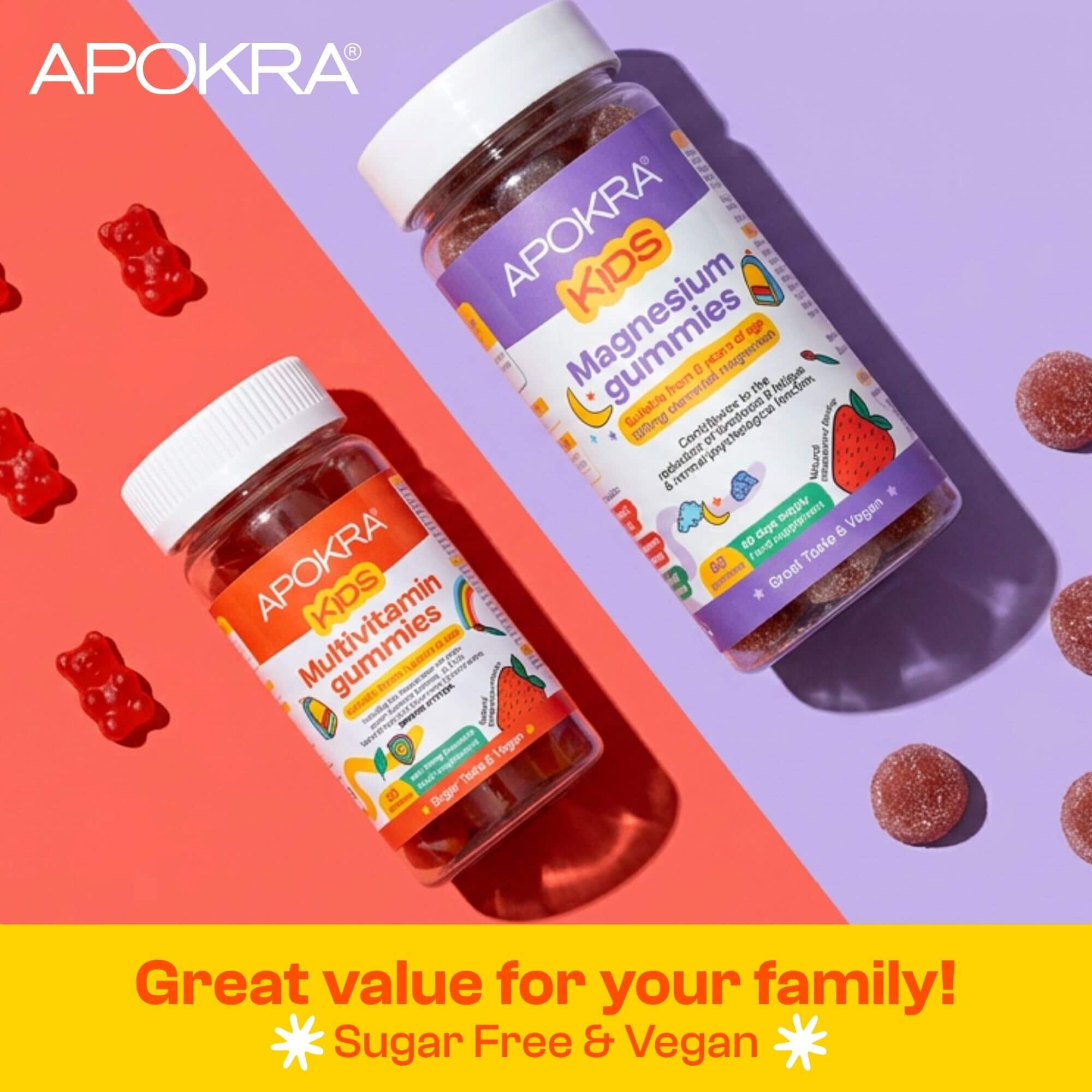 APOKRA Kids Vegan Multivitamin Gummies 3-Pack | Daily Vitamins A-C-D-E-B Complex | Natural Strawberry Flavour | 3-Month Supply