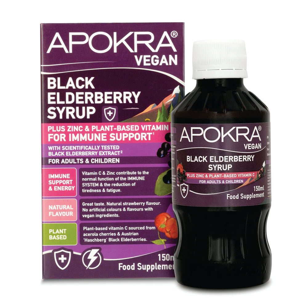APOKRA Black Elderberry Syrup with Vitamin C and zinc, 150ml
