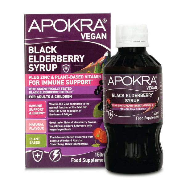 APOKRA Black Elderberry Syrup with Vitamin C and zinc, 150ml