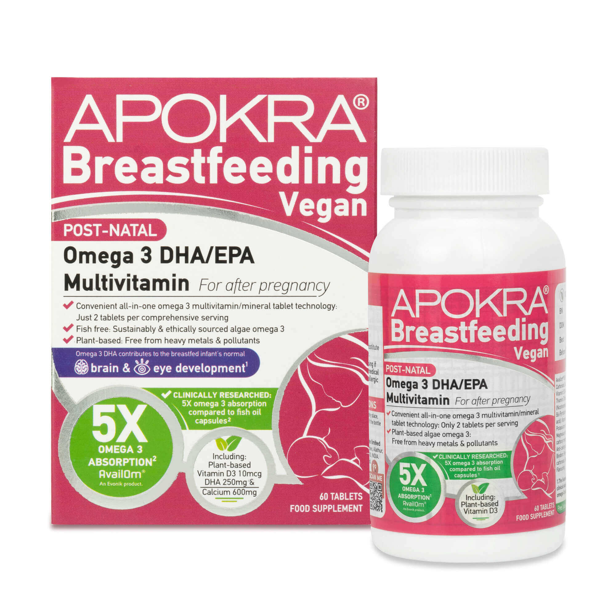 APOKRA Vegan Post-natal Omega 3 DHA/EPA Multivitamin Tablets