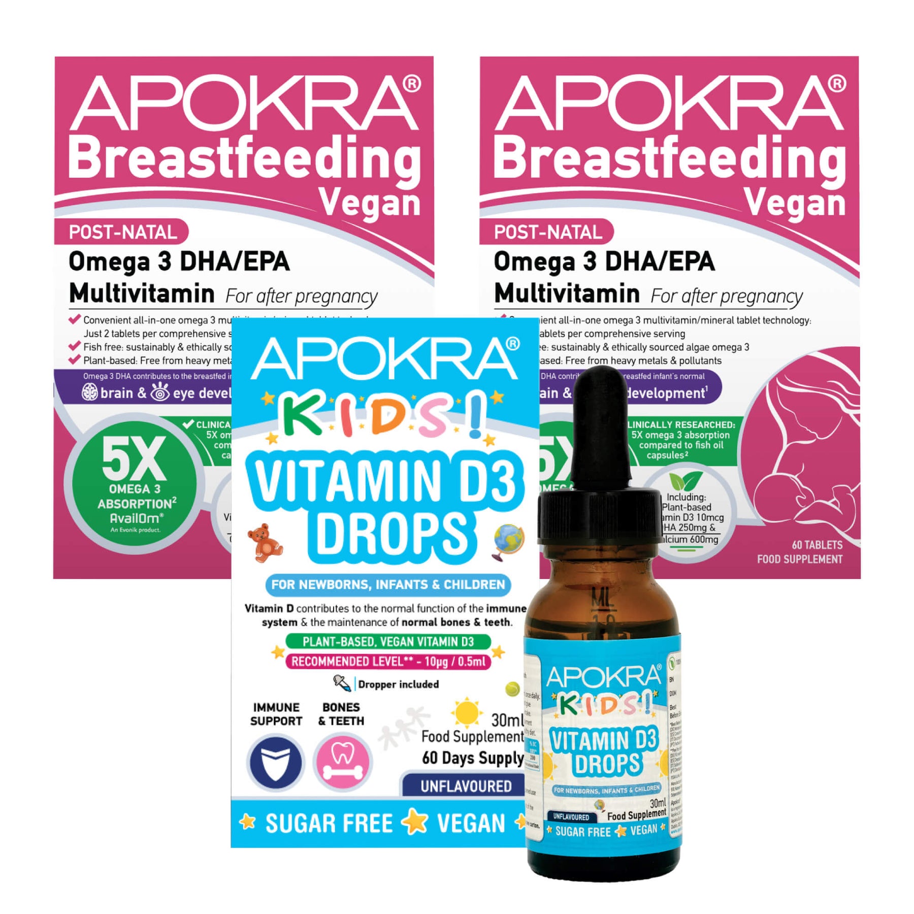 2 Months Supply APOKRA Breastfeeding Vitamins Plus FREE Vit D3 Drops