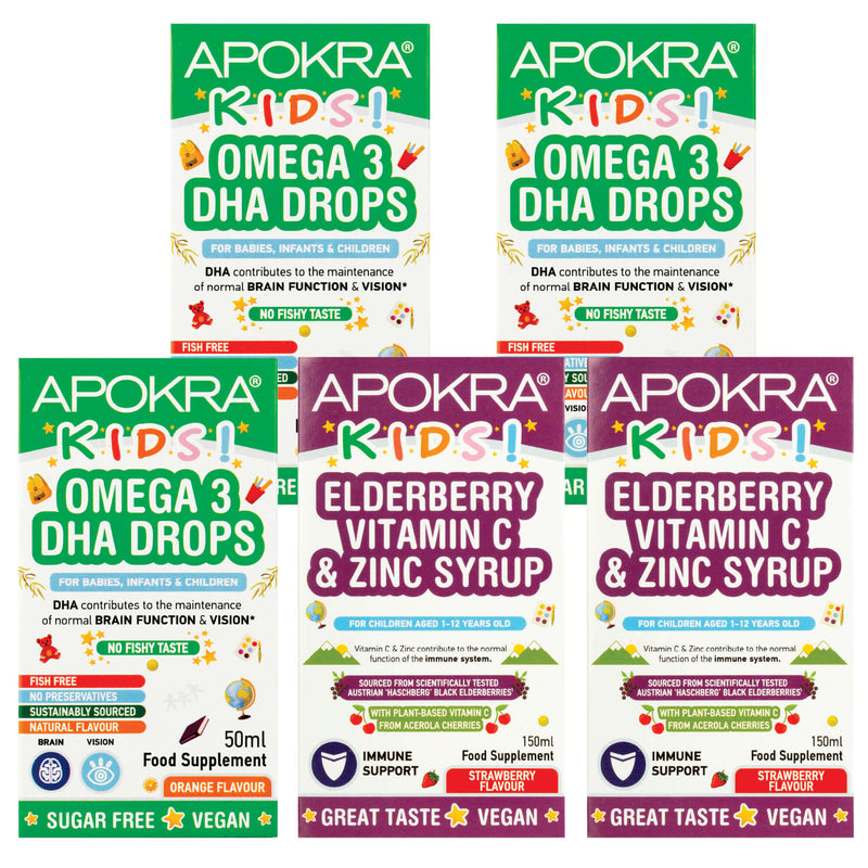 3 x Vegan Omega 3 Drops Plus 2 x Elderberry Syrups Bundle
