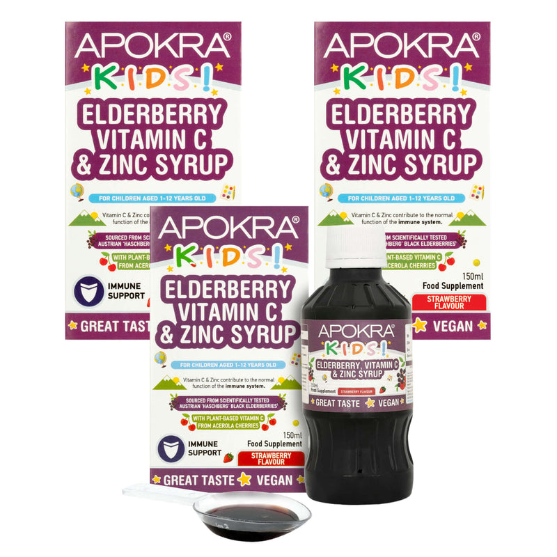  3 x APOKRA Kids Elderberry, Vitamin C and Zinc Bundle