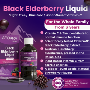 APOKRA Elderberry Syrup Sugar Free Plus Vitamin C and Zinc 150ml