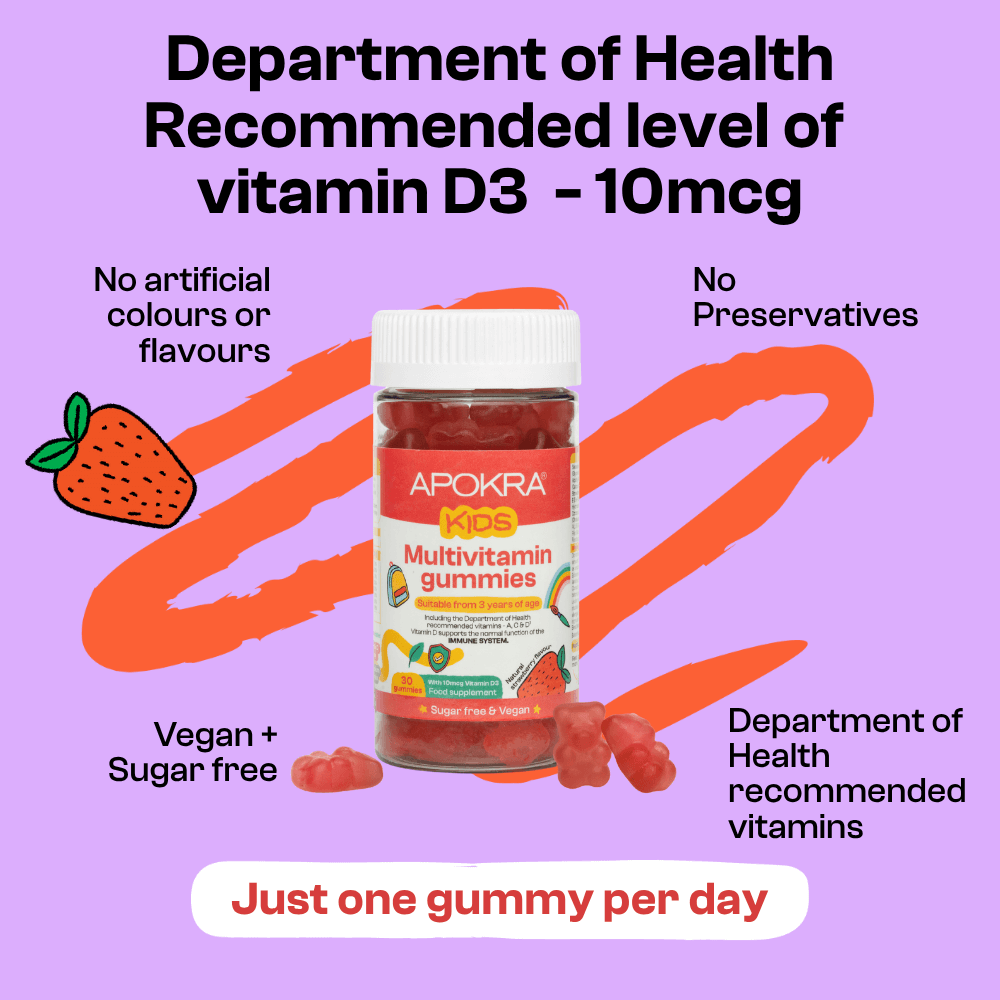 APOKRA Kids Vegan Multivitamin Gummies 3-Pack | Daily Vitamins A-C-D-E-B Complex | Natural Strawberry Flavour | 3-Month Supply