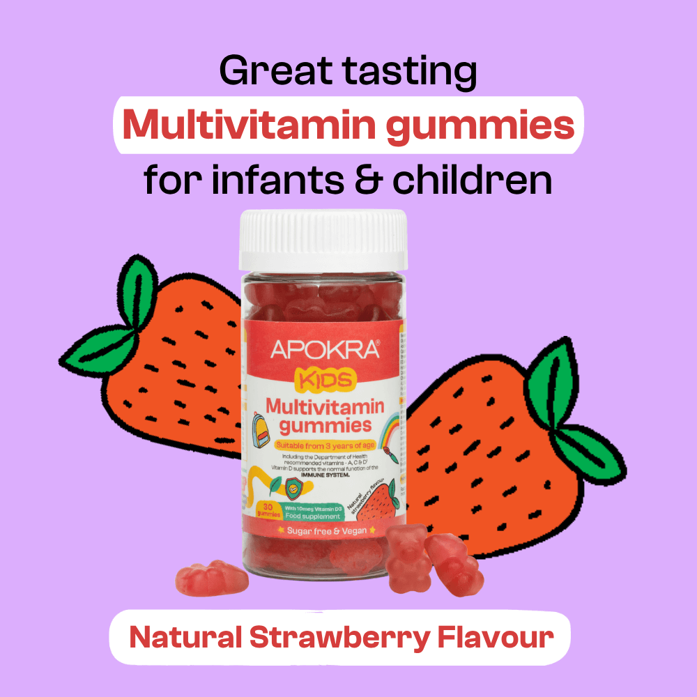 APOKRA Kids Vegan Multivitamin Gummies 3-Pack | Daily Vitamins A-C-D-E-B Complex | Natural Strawberry Flavour | 3-Month Supply
