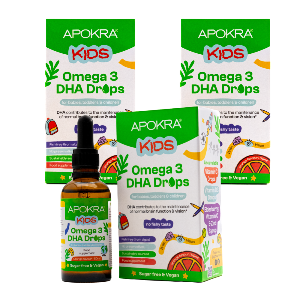 3 X APOKRA Kids Vegan Omega 3 DHA Drops