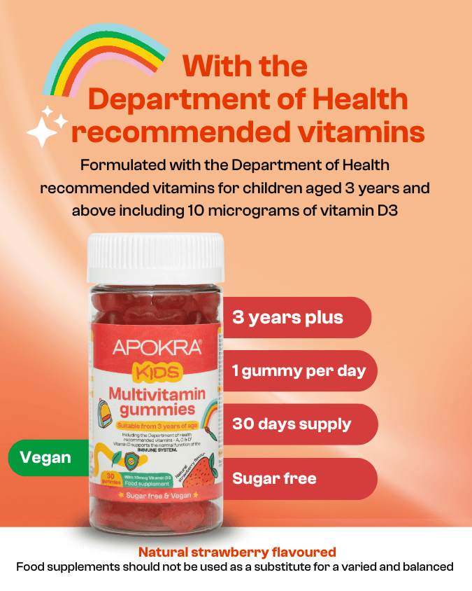 APOKRA Kids Vegan Multivitamin Gummies 3-Pack | Daily Vitamins A-C-D-E-B Complex | Natural Strawberry Flavour | 3-Month Supply