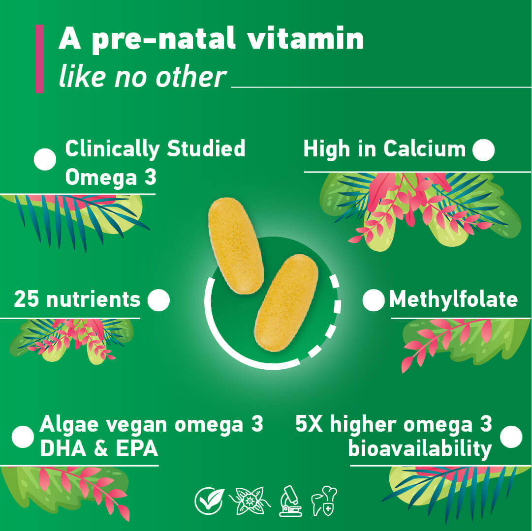 APOKRA Vegan Pre-natal Omega 3 DHA/EPA Multivitamin Tablets