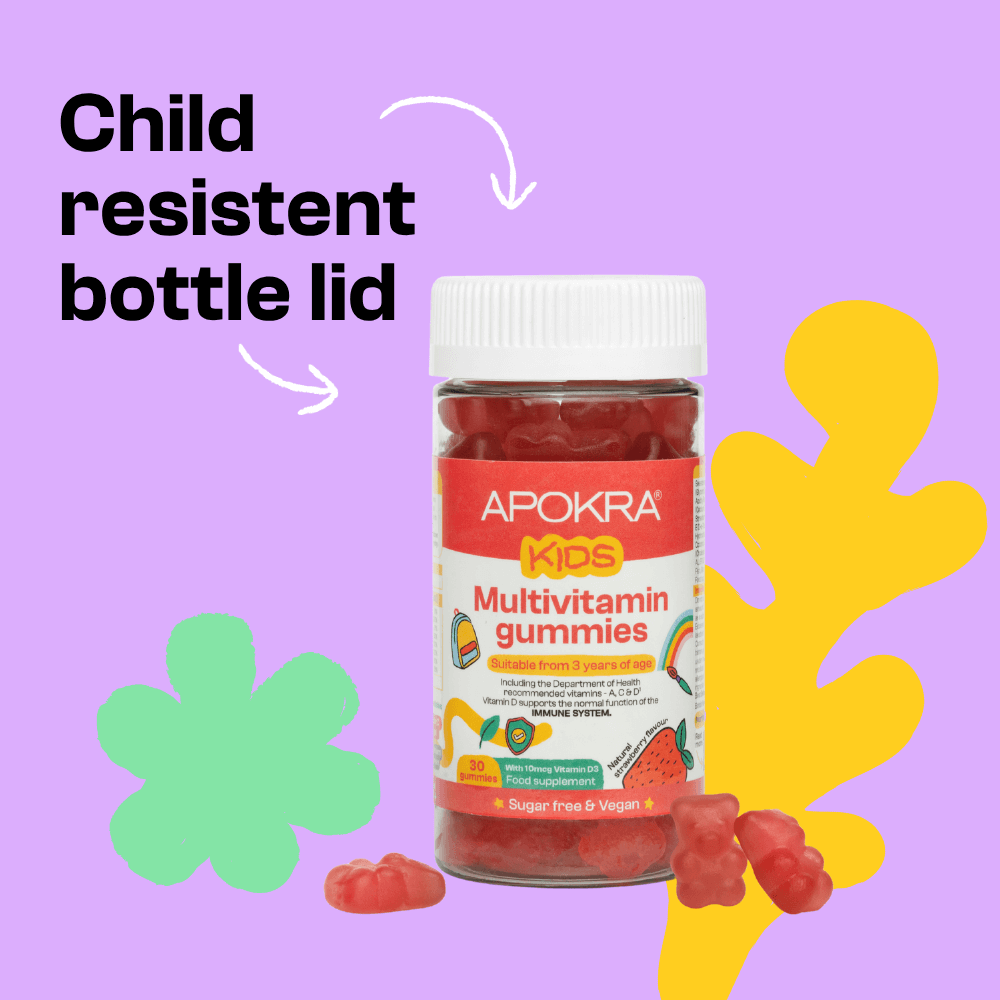 APOKRA Kids Vegan Multivitamin Gummies 3-Pack | Daily Vitamins A-C-D-E-B Complex | Natural Strawberry Flavour | 3-Month Supply
