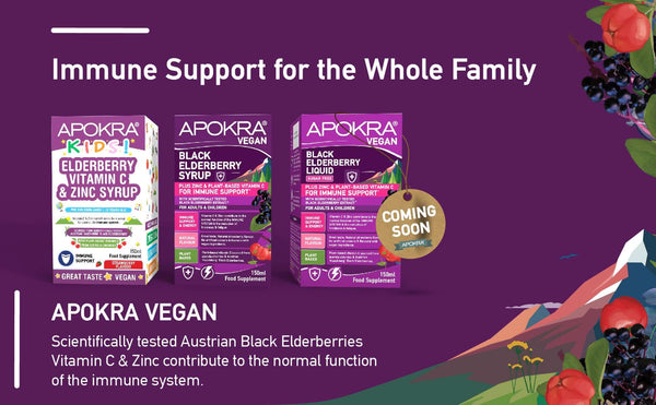 APOKRA Elderberry Syrup range with sugar free elderberry liquid