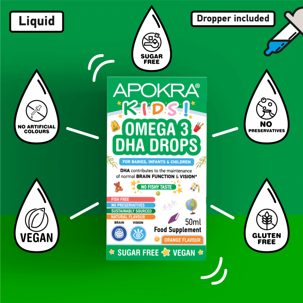 Benefits of APOKRA Kids algae omega 3 