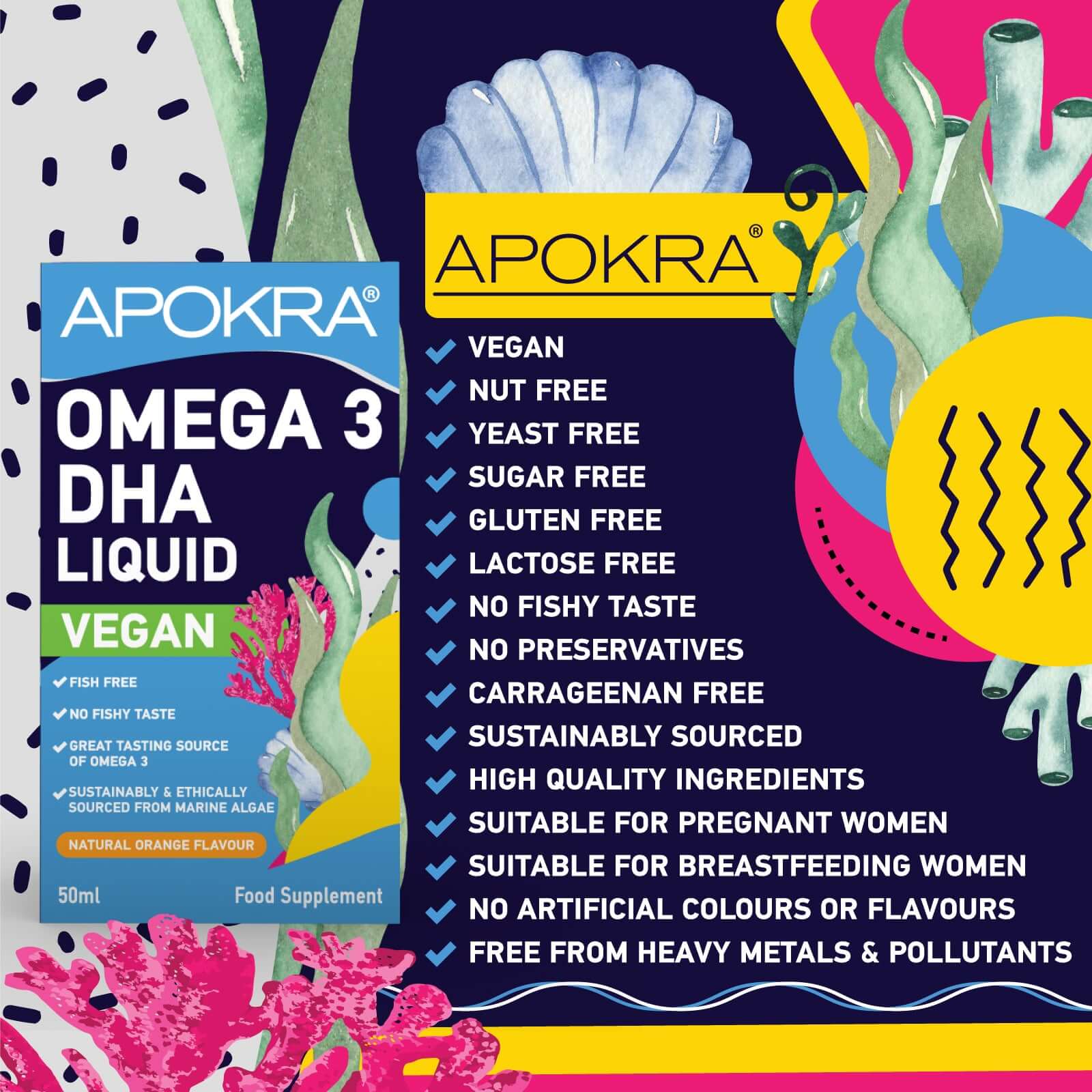 Benefits of algae omega 3 DHA liquid - APOKRA